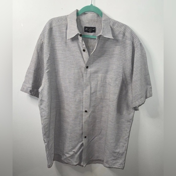 Eddie Bauer Men's Button Up Short Sleeve Beige/Blue 100% Cotton Size TALL XL - Picture 1 of 5